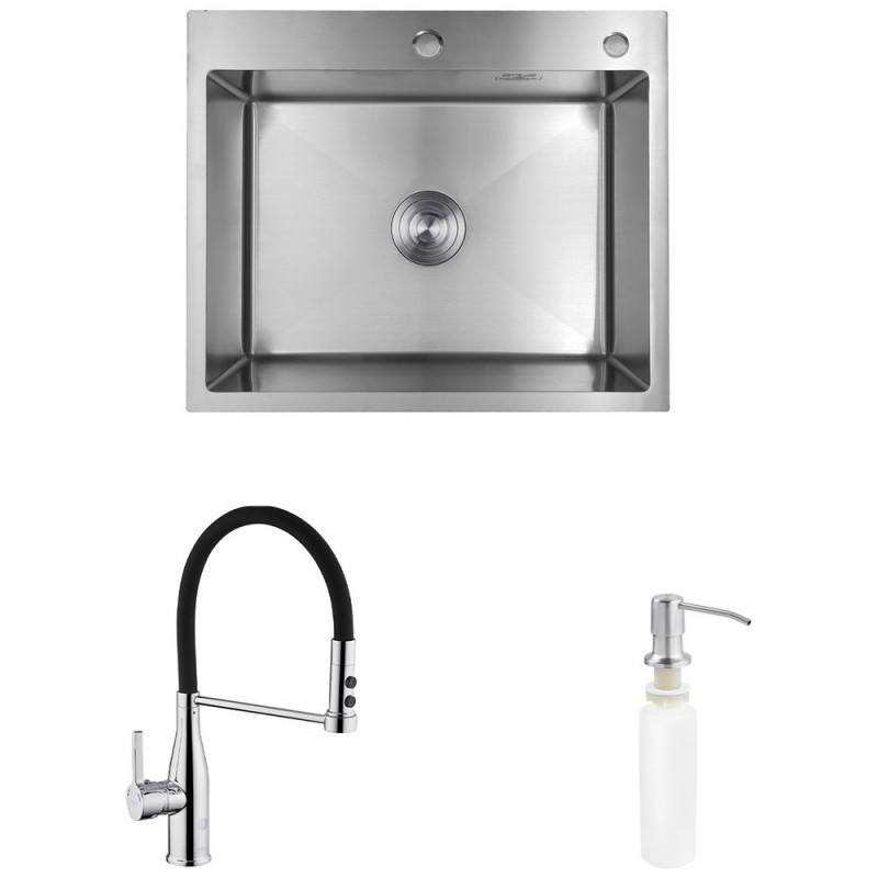 Мийка для кухні Kroner KRP Gebürstet-6050HM 60х50 см із змішувачем та дозатором нержавіюча сталь CVS29845