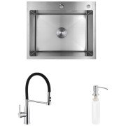 Мийка для кухні Kroner KRP Gebürstet-6050HM 60х50 см із змішувачем та дозатором нержавіюча сталь CVS29845