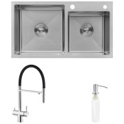 Мойка для кухни Kroner KRP Gebürstet-7843ZHM 78х43 см со смесителем и дозатором нержавеющая сталь CVS30108