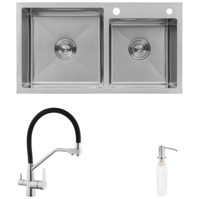 Мойка для кухни Kroner KRP Gebürstet-7843ZHM 78х43 см со смесителем и дозатором нержавеющая сталь CVS30144