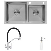 Мойка для кухни Kroner KRP Gebürstet-7843ZHM 78х43 см со смесителем и дозатором нержавеющая сталь CVS30144