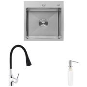 Мийка для кухні Kroner KRP Gebürstet-5050HM 50х50 см із змішувачем та дозатором нержавіюча сталь CVS30109