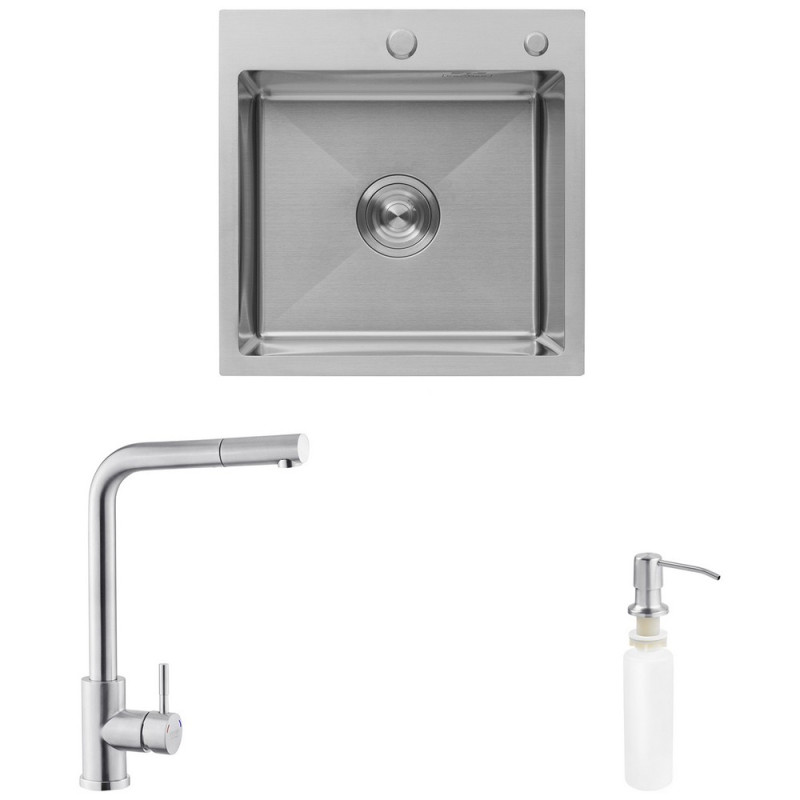 Мойка для кухни Kroner KRP Gebürstet-5050HM 50х50 см со смесителем и дозатором нержавеющая сталь CVS30110
