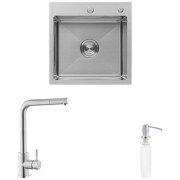 Мойка для кухни Kroner KRP Gebürstet-5050HM 50х50 см со смесителем и дозатором нержавеющая сталь CVS30110