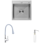 Мойка для кухни Kroner KRP Gebürstet-5050HM 50х50 см со смесителем и дозатором нержавеющая сталь CVS30111