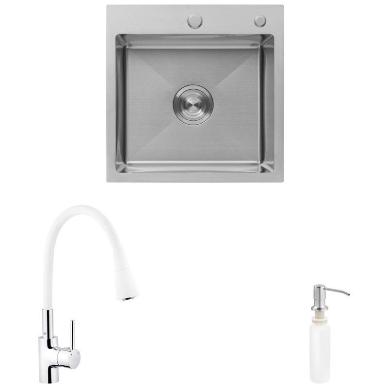 Мийка для кухні Kroner KRP Gebürstet-5050HM 50х50 см із змішувачем та дозатором нержавіюча сталь CVS30112