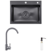 Мойка для кухни Kroner KRP Derby-5843HM 58х43 см со смесителем и дозатором нержавеющая сталь черный PVD CVS30114