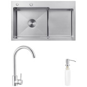 Мойка для кухни Kroner KRP Gebürstet-7848LHM 78х48 см со смесителем и дозатором нержавеющая сталь CVS30080