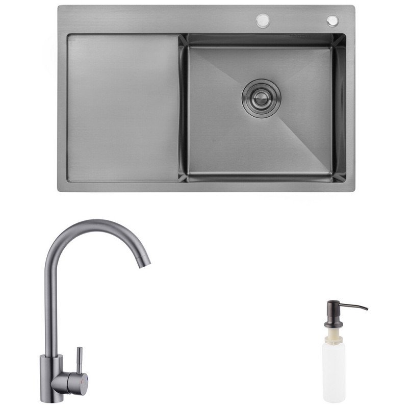 Мийка для кухні Kroner KRP Schwarze-7849RHM 78х49 см із змішувачем та дозатором нержавіюча сталь чорний PVD CVS30119