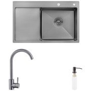 Мийка для кухні Kroner KRP Schwarze-7849RHM 78х49 см із змішувачем та дозатором нержавіюча сталь чорний PVD CVS30119