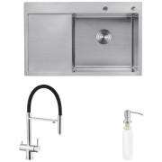 Мойка для кухни Kroner KRP Gebürstet-7849RHM 78х49 см со смесителем и дозатором нержавеющая сталь CVS30106