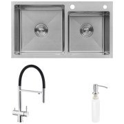 Мойка для кухни Kroner KRP Gebürstet-7843ZHM 78х43 см со смесителем и дозатором нержавеющая сталь CVS30108