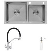 Мойка для кухни Kroner KRP Gebürstet-7843ZHM 78х43 см со смесителем и дозатором нержавеющая сталь CVS30144