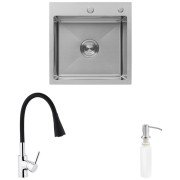 Мойка для кухни Kroner KRP Gebürstet-5050HM 50х50 см со смесителем и дозатором нержавеющая сталь CVS30109
