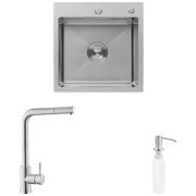 Мойка для кухни Kroner KRP Gebürstet-5050HM 50х50 см со смесителем и дозатором нержавеющая сталь CVS30110