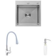 Мойка для кухни Kroner KRP Gebürstet-5050HM 50х50 см со смесителем и дозатором нержавеющая сталь CVS30111