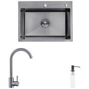 Мойка для кухни Kroner KRP Schwarze-5843HM 58х43 см со смесителем и дозатором нержавеющая сталь черный PVD CVS30113