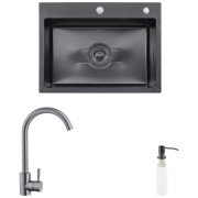 Мойка для кухни Kroner KRP Derby-5843HM 58х43 см со смесителем и дозатором нержавеющая сталь черный PVD CVS30114
