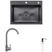 Мийка для кухні Kroner KRP Derby-5843HM ​​58х43 см із змішувачем та дозатором нержавіюча сталь чорний PVD CVS30114