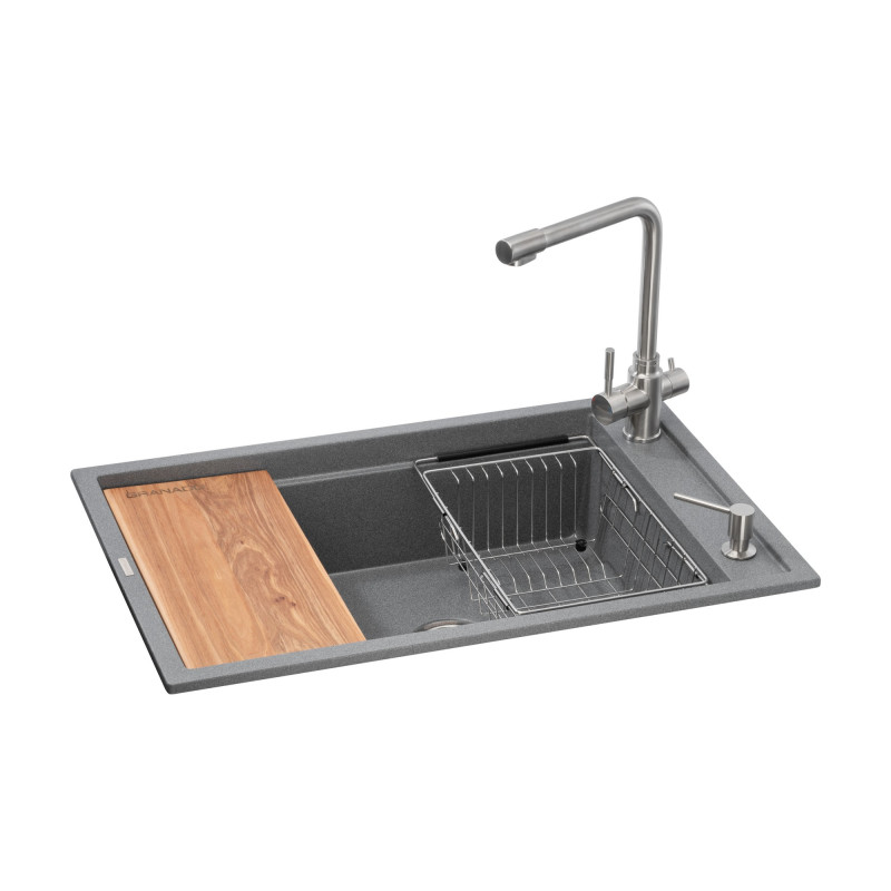 Мийка для кухні Granado Optimal Estella 78х50 см із змішувачем та аксесуарами нанограніт графіт ksg0209