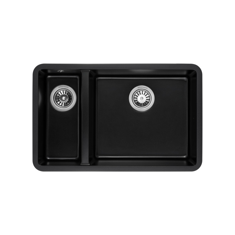 Мийка для кухні Granado Under top double під стільницю 70,5х44,5 см нанограніт black shine gr3401