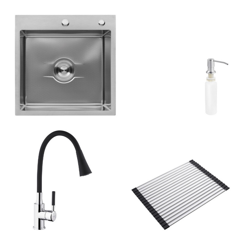 Мийка для кухні Kroner KRP Derby-5050HM Brush 50х50 см із змішувачем та дозатором нержавіюча сталь CVS30140