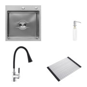 Мойка для кухни Kroner KRP Derby-5050HM Brush 50х50 см со смесителем и дозатором нержавеющая сталь CVS30140