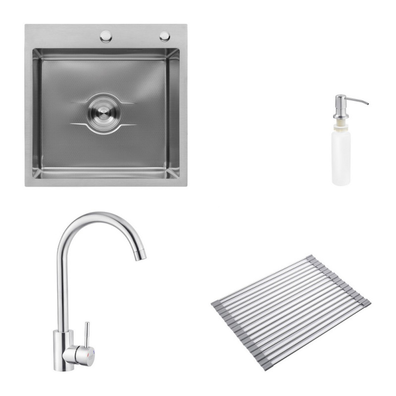 Мийка для кухні Kroner KRP Derby-5050HM Brush 50х50 см із змішувачем та дозатором нержавіюча сталь CVS30143