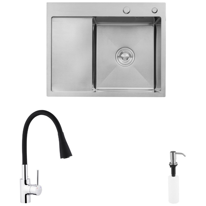 Мийка для кухні Kroner KRP Geburstet-6350RHM 63х50 см із змішувачем та дозатором нержавіюча сталь CVS30127