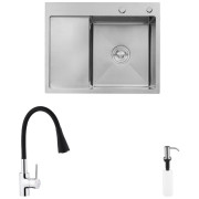 Мойка для кухни Kroner KRP Geburstet-6350RHM 63х50 см со смесителем и дозатором нержавеющая сталь CVS30127