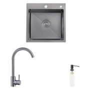 Мойка для кухни Kroner KRP Schwarze-4545HM 45х45 см со смесителем и дозатором нержавеющая сталь черный PVD CVS30136