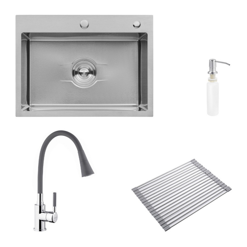 Мойка для кухни Kroner KRP Derby-5843HM Brush 58х43 см со смесителем и дозатором нержавеющая сталь CVS30139