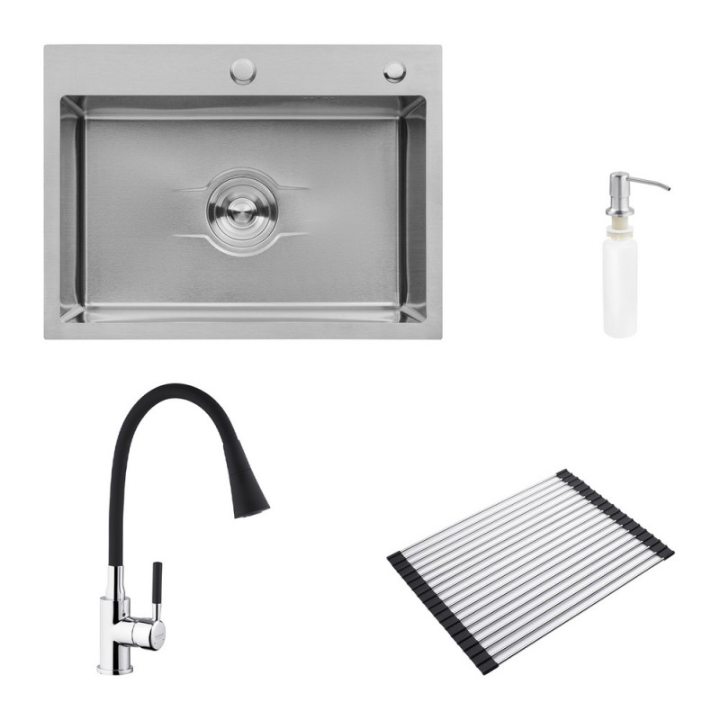 Мийка для кухні Kroner KRP Derby-5843HM ​​Brush 58х43 см із змішувачем та дозатором нержавіюча сталь CVS30142