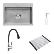 Мойка для кухни Kroner KRP Derby-5843HM Brush 58х43 см со смесителем и дозатором нержавеющая сталь CVS30142