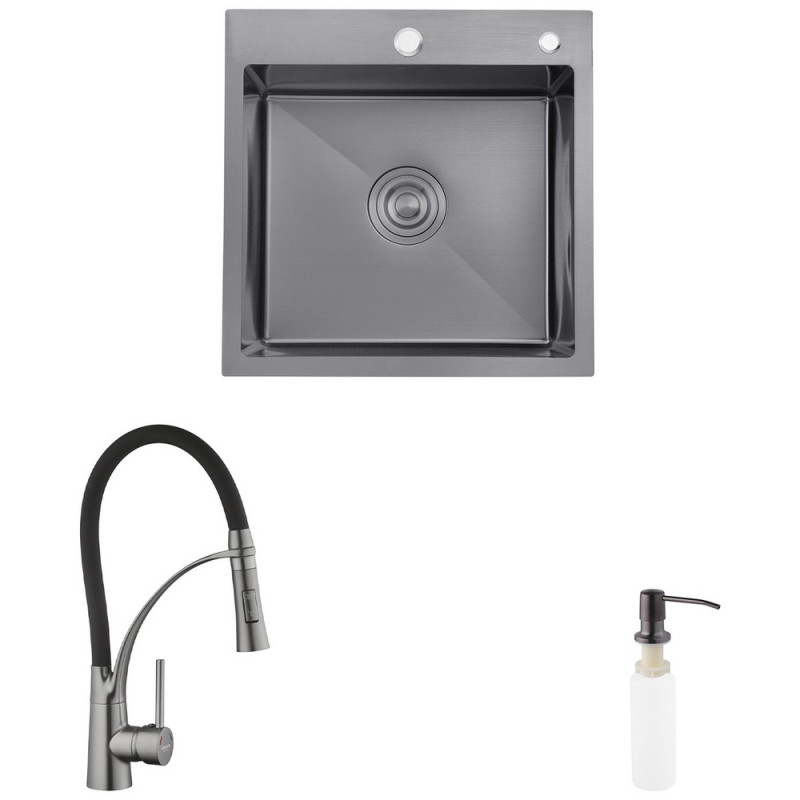 Мийка для кухні Kroner KRP Schwarze-5050HM 50х50 см із змішувачем та дозатором нержавіюча сталь чорний PVD CVS30145