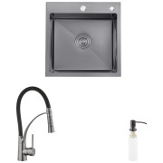 Мойка для кухни Kroner KRP Schwarze-5050HM 50х50 см со смесителем и дозатором нержавеющая сталь черный PVD CVS30145