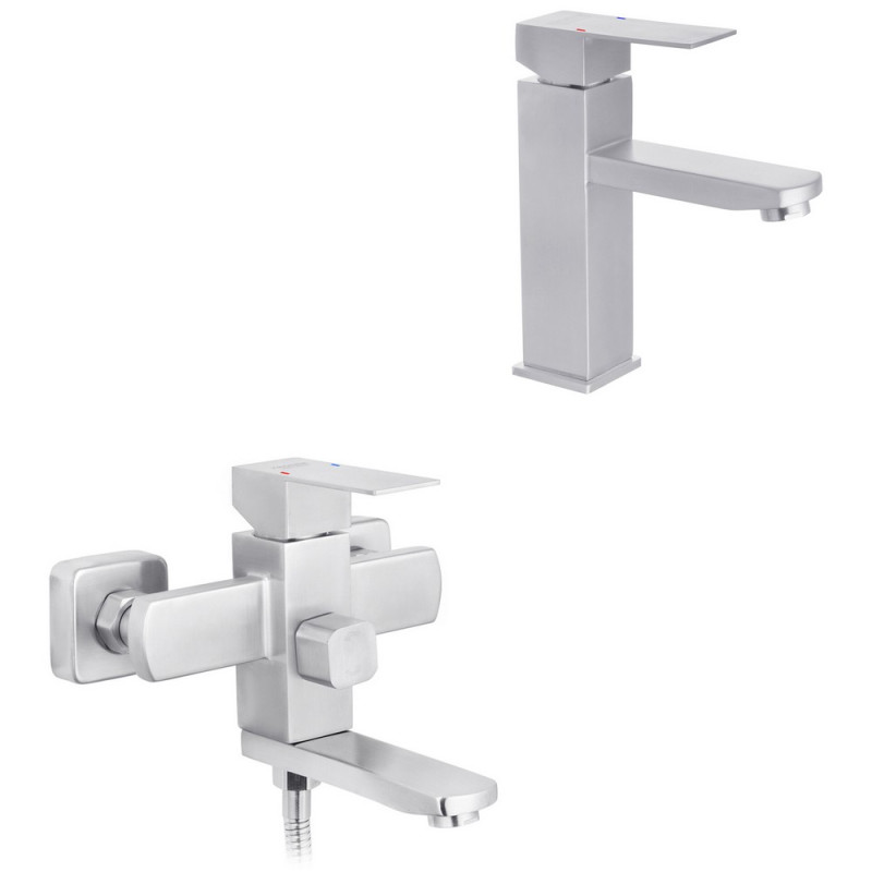 Набор смесителей для ванной Kroner Edelstahl Kubus-ESG010 + смеситель Edelstahl Kubus-ESG060 никель CVS30150