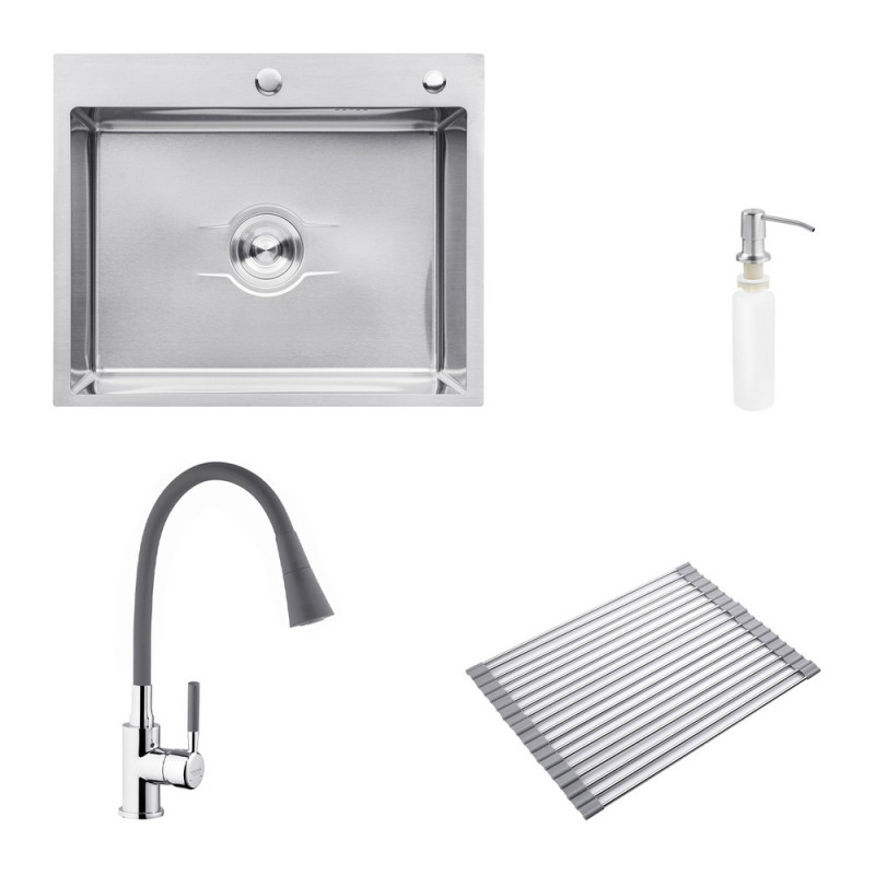 Мойка для кухни Kroner KRP Derby-6050HM Brush 60х50 см со смесителем и дозатором нержавеющая сталь CVS30138