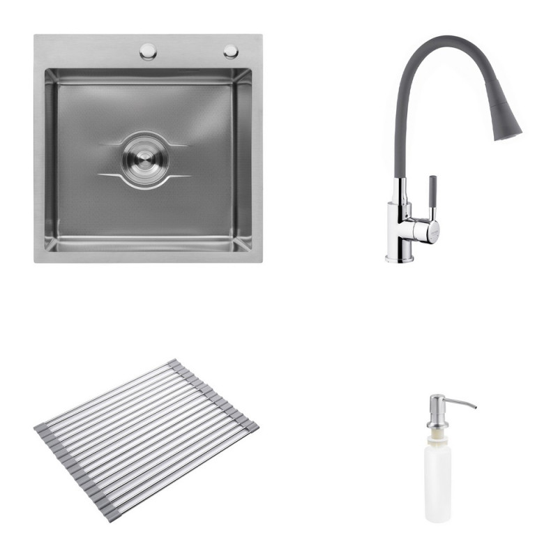 Мойка для кухни Kroner KRP Derby-5050HM Brush 50х50 см со смесителем и дозатором нержавеющая сталь CVS30137