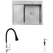 Мойка для кухни Kroner KRP Geburstet-6350RHM 63х50 см со смесителем и дозатором нержавеющая сталь CVS30127