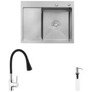 Мийка для кухні Kroner KRP Geburstet-6350RHM 63х50 см із змішувачем та дозатором нержавіюча сталь CVS30127