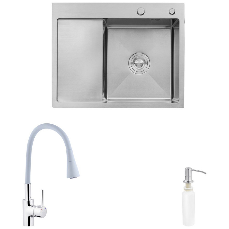 Мойка для кухни Kroner KRP Geburstet-6350RHM 63х50 см со смесителем и дозатором нержавеющая сталь CVS30128