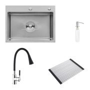 Мойка для кухни Kroner KRP Derby-5843HM Brush 58х43 см со смесителем и дозатором нержавеющая сталь CVS30142