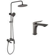 Набор 2 в 1 душевая система Kroner Graz-GRP063 + смеситель для раковины Graz-GRP010 графит CVS30162