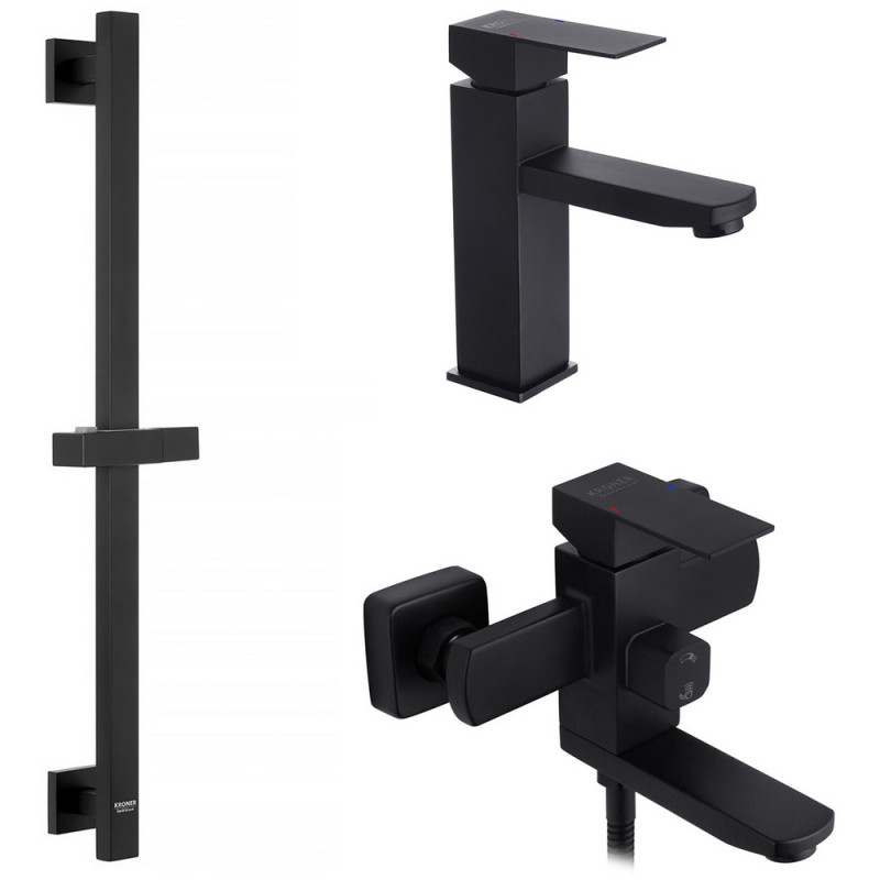 Набір змішувачів для ванної кімнати Kroner Edelstahl Kubus-SCH010 + змішувач Edelstahl Kubus-SCH060 + штанга для душу чорний CVS30161