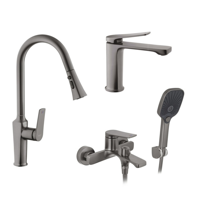 Набор смесителей для ванной Kroner Makon-GRP060 + смеситель Makon-GRP030-T + смеситель Makon-GRP010 графит CVS30154