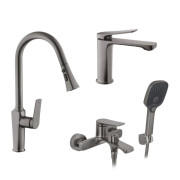 Набор смесителей для ванной Kroner Makon-GRP060 + смеситель Makon-GRP030-T + смеситель Makon-GRP010 графит CVS30154