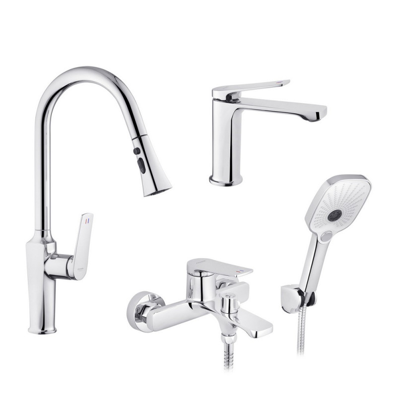 Набор смесителей для ванной Kroner Makon-C060 + смеситель Makon-C030-T + смеситель Makon-C010 хром CVS30155