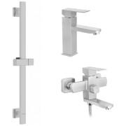 Набір змішувачів для ванної кімнати Kroner Edelstahl Kubus-ESG010 + змішувач Edelstahl Kubus-ESG060 + штанга для душу нікель CVS30151