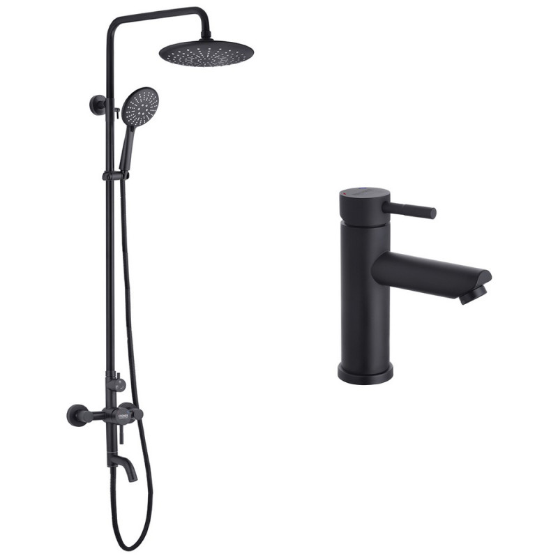 Набор 2 в 1 душевая система Kroner Edelstahl Klassisch-SCH063 + смеситель для раковины Edelstahl Klassisch-SCH010 черный CVS30164
